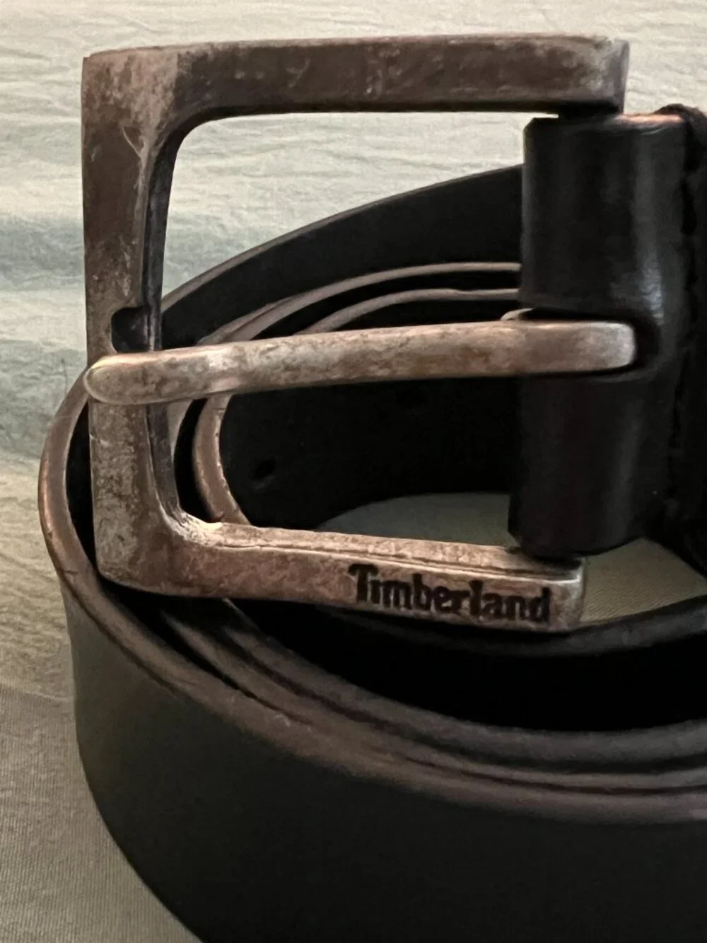 Timberland Genuine Leather Belt Black Silver Buckle Men's Size 34 Workwear